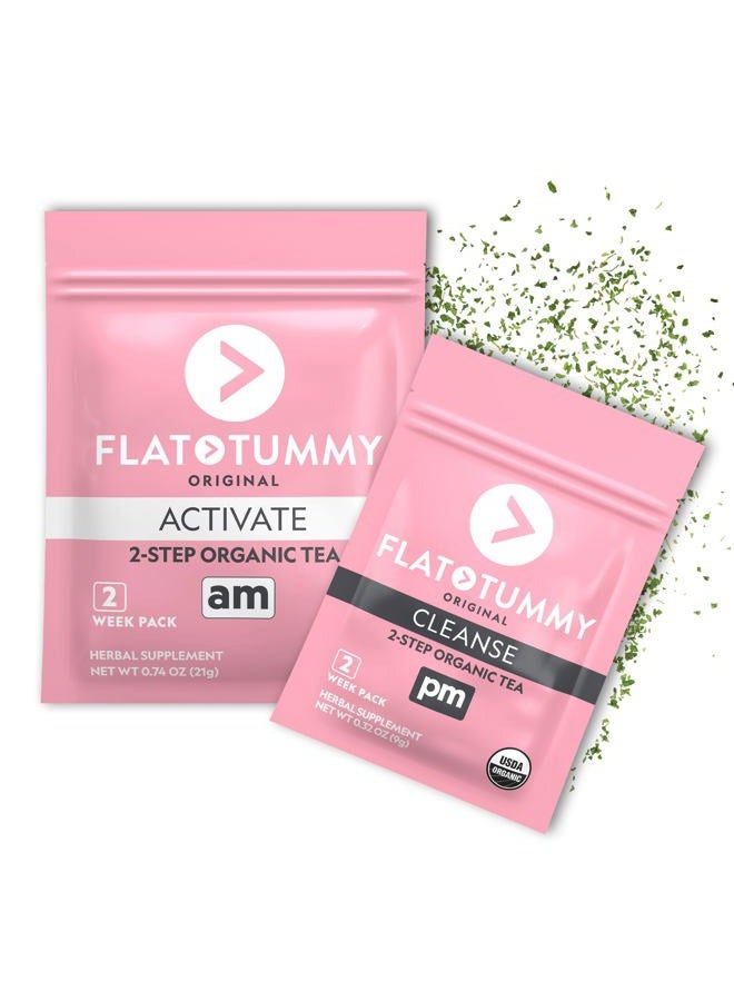 Flat Tummy شاي ديتوكس بخطوتين - برنامج لمدة 2 أسبوع - لتعزيز الطاقة، تسريع الأيض، وتقليل الانتفاخ - تطهير طبيعي بالكامل مع الشاي الأخضر، الهندباء، الشمر، والمزيد - Image 1
